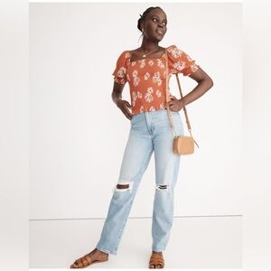 MADEWELL |  Georgette Lucie Puff-Sleeve Smocked Bodice Top in Moody Bloom